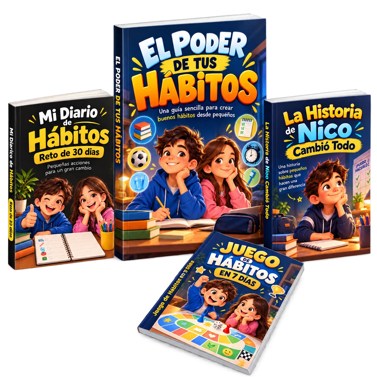 El Poder de tus Hábitos, libro principal, acompañado de sus tres libros de regalo